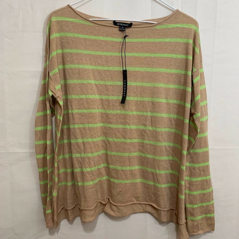 Acrobat Women's NWT Long Sleeve Top in Tan/Green Stripes Size Small